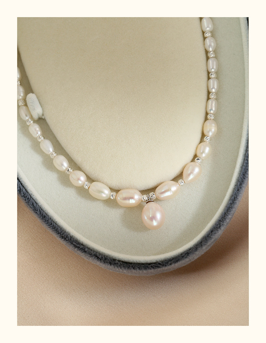 natural pearl necklace French high-end rice beads neck chain