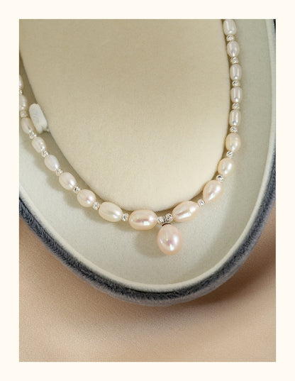 natural pearl necklace French high-end rice beads neck chain