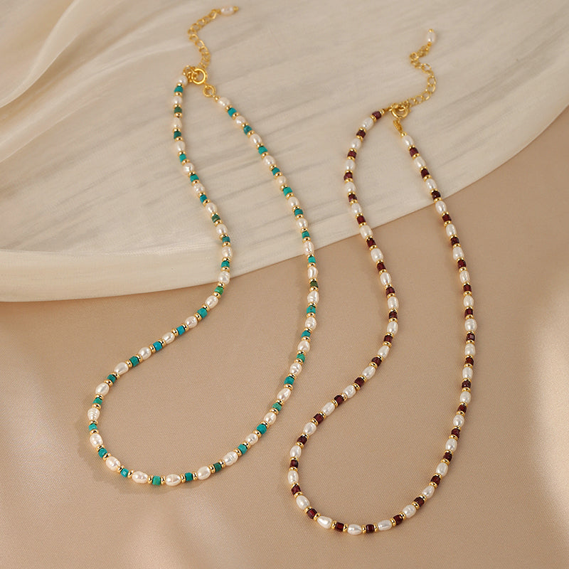 Natural Pearl Necklace Women'sTurquoise Clavicle Chain Design Necklace