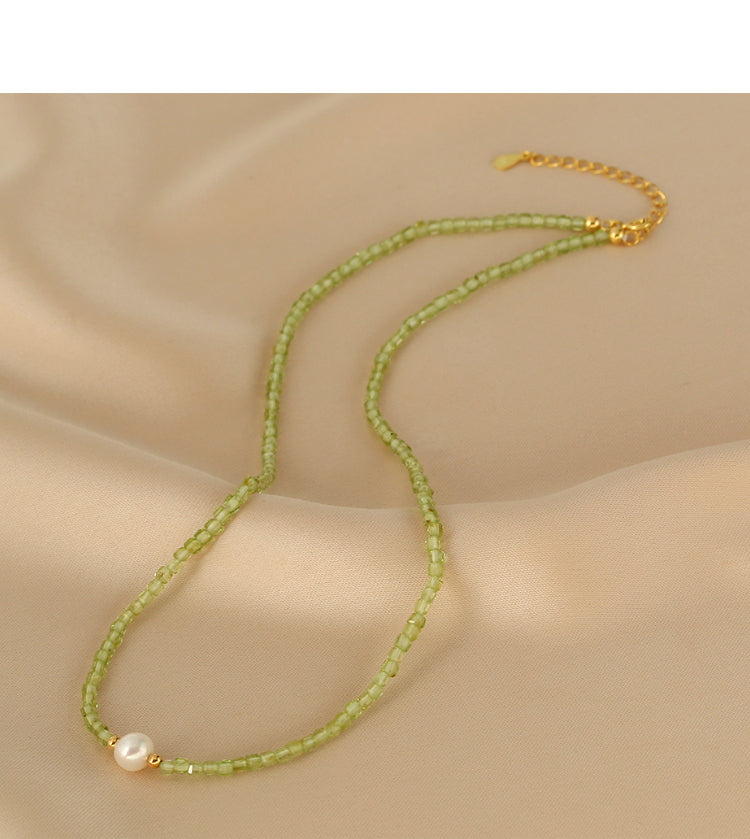 summer natural peridot freshwater pearls stacked necklace