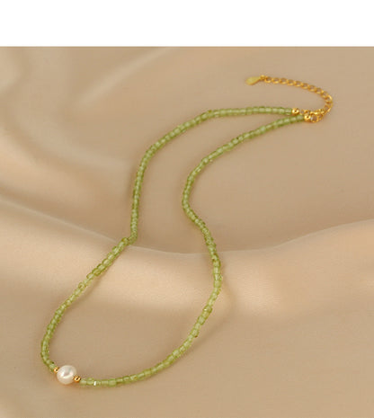 summer natural peridot freshwater pearls stacked necklace