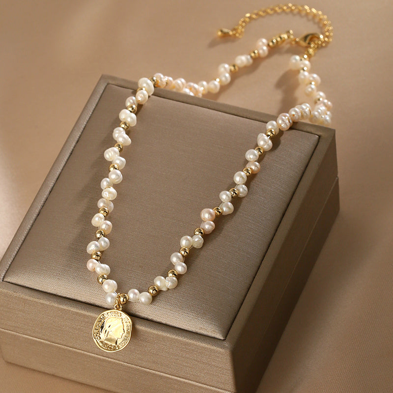 Natural Pearl Necklace Female, Clavicle Chain Vintage Irregular Sweater Chain