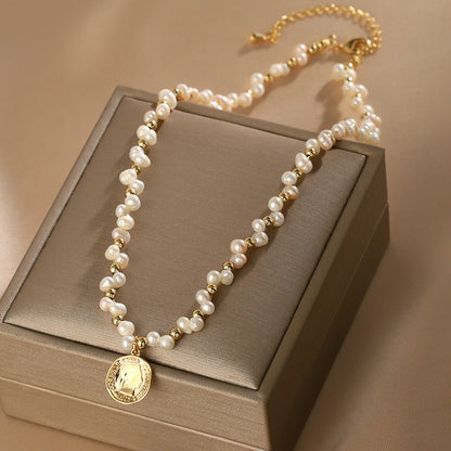 Natural Pearl Necklace Female, Clavicle Chain Vintage Irregular Sweater Chain