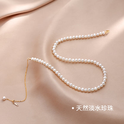 Natural Pearl Necklace Women's Adjustable Retro Choker Young Stackable