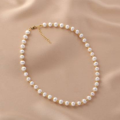 Natural freshwater pearl necklace fashion light luxury niche collarbone women's high sense original design beaded neck chain