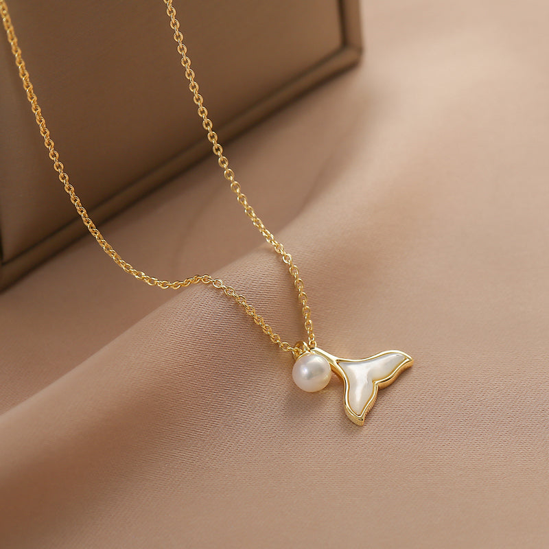 Mermaid tail pendant, freshwater pearl necklace, women's sterling silver Valentine's Day gift