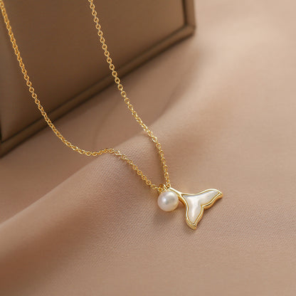Mermaid tail pendant, freshwater pearl necklace, women's sterling silver Valentine's Day gift