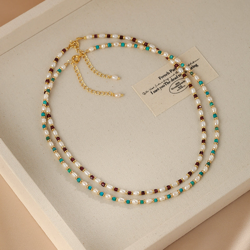 Natural Pearl Necklace Women'sTurquoise Clavicle Chain Design Necklace