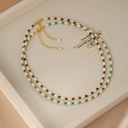 Natural Pearl Necklace Women'sTurquoise Clavicle Chain Design Necklace