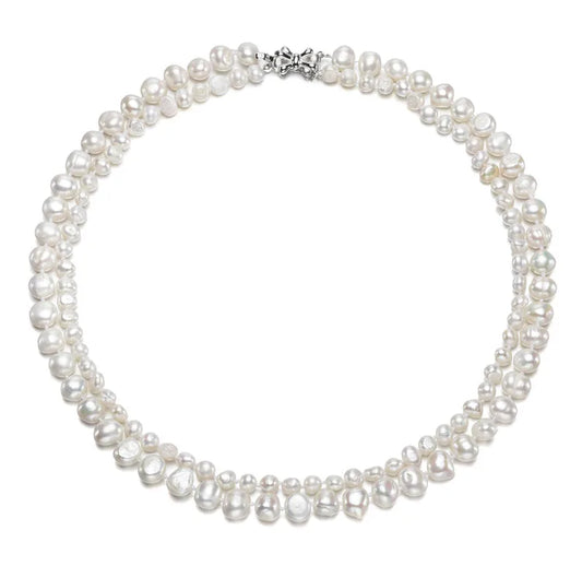 5-8mm Baroque Shape AA Grade 925 Sterling Silver Clasp Fresh Water Pearl Necklace