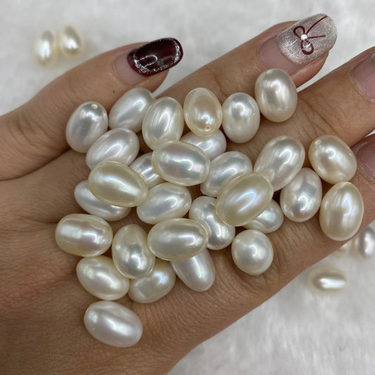 Wholesale 4A Freshwater Large Size 8x12mm White Rice Pearl Necklace Loose Natural Pink Colored Pearls for Women's Jewelry
