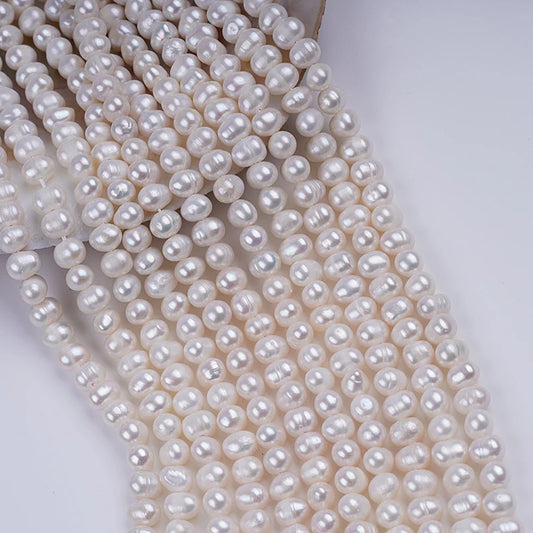5-6mm White Potato Shape Natural Freshwater Pearl Beads for Jewelry Making