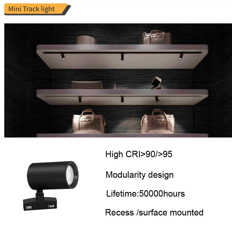 CRI 90/95 3w mini  spotlight ed track spot light with black aluminum led track rail light for showcase cabinet light