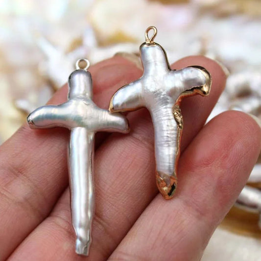 New Style Metal Edging Natural Freshwater Baroque Cross Pearls 3mm-10mm White Chicken Feet Pearl Pendent for DIY Jewelry