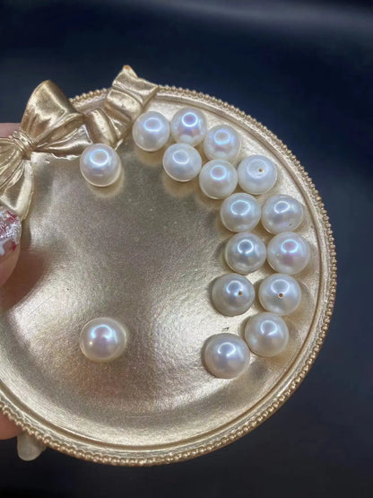 Wholesale Price Natural Freshwater Pearl White Button Pearls 2A 8mm Half Hole Loose Button Pearls