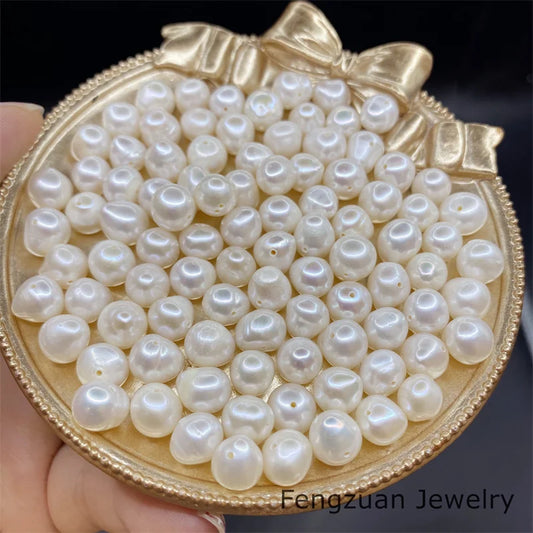 1A Natural Freshwater Pearl Near Round White Loose Pearls FULL -Hole for Jewelry Making Sale by Weight