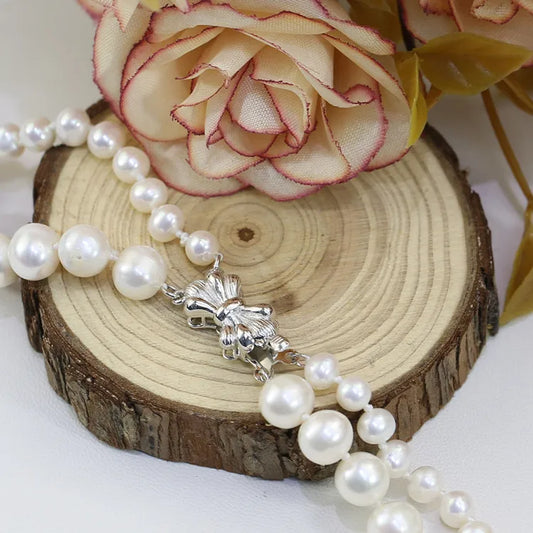 5&8mm off Round AA 925silver 2rows Nice Wedding Heart Fresh Water Pearl Shape Necklace Wholesale