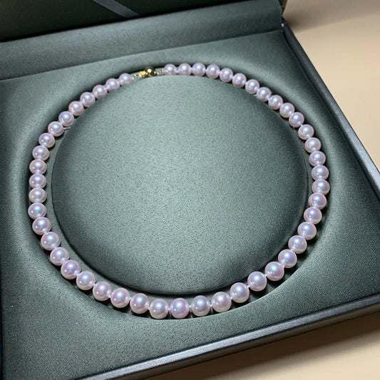 8mm Round Top Grade 3A with 18k Clasp White Color Akoya Pearl Necklace