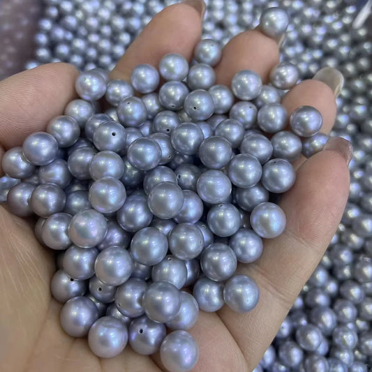 Luster 4A 7-8 mm Natural Freshwater Pearl Round Gray Large Natural Pearl Half Hole Loose Pearls