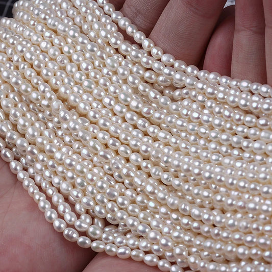 3.5-4mm B-AAAA Wholesale Good Quality Pearls Natural Freshwater White Pearl High Luster Rice Pearl Beads