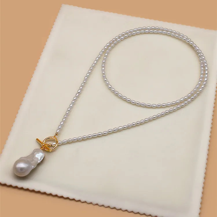 5mm AA Rice  Long Pearl Necklace 32inches Pearl of Love"pendant Necklace Gift Box Diy Natural