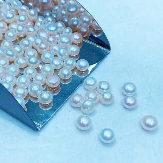 Genuine Cultured Fresh Water Pearls 1/2 Hole Half Drilled Wholesale Real Natural Loose Button Freshwater Pearl 3a