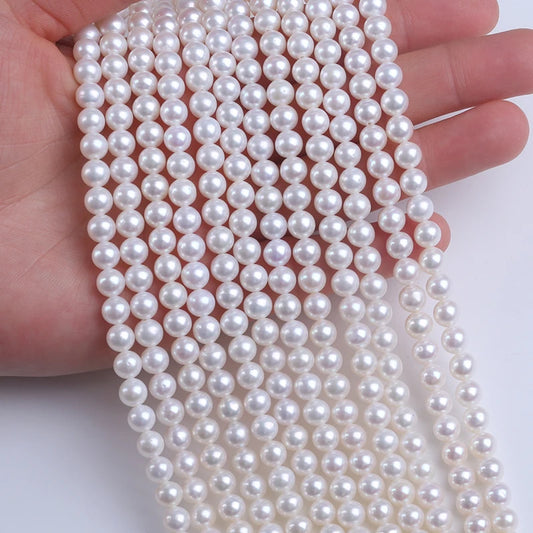 16inch 5.5-7mm AAA Grade White Round Shape Natural Freshwater Pearl Beads for Jewelry Making