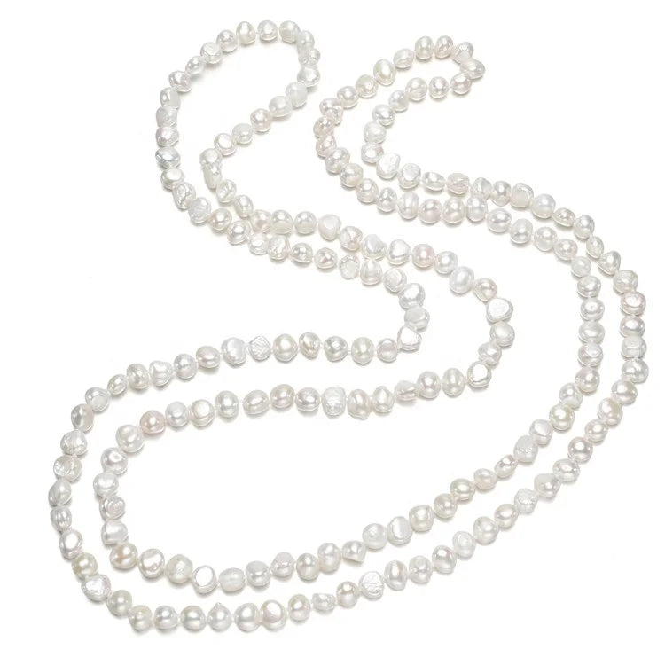8-9MM White Multi Color Modern 60 Inch Long Real Freshwater Cultured Fresh Water Pearl Necklace Design