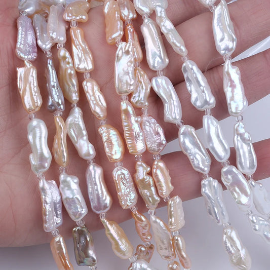 18cm 8-11mm natural freshwater biwa pearl beads for jewelry making