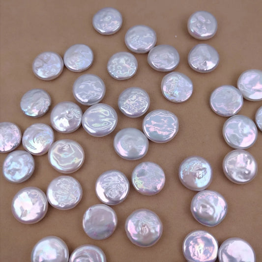 Natural Freshwater Pearl Loose Coin Beads No Hole White Pink Purple Coin Pearl Bead for Jewelry Making