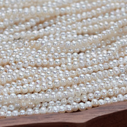 High quality 2-3mm small size rice seed natural freshwater white pearl chain loose bead string wholesale high loose beads