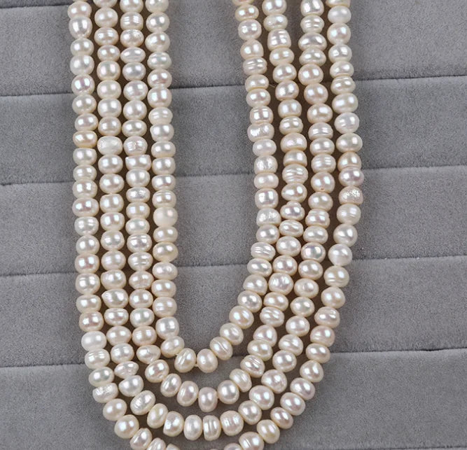 5-6mm B-AAA Wholesale Loose White Natural Fresh Water Bread Pearls Button Beads Strands