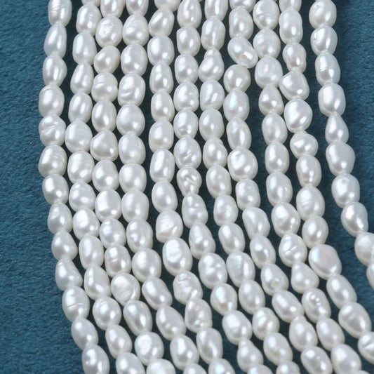 3-4mm AA Grade Wholesale Natural White Freshwater Baroque Loose Pearls Strand