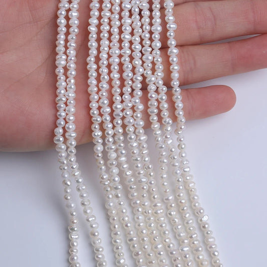 3-4mm White Potato Shape Natural Freshwater Pearl Beads for Jewelry Making