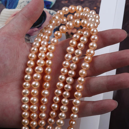 8-9mm Wholesale High Quality Pink Color Natural Cultured Freshwater Potato Pearls Strands