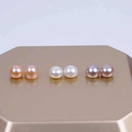 2-15mm 3A Bulk Button Shape Freshwater Pearl Half Drilled One Hole Cultured Loose Pearl for Jewelry Making