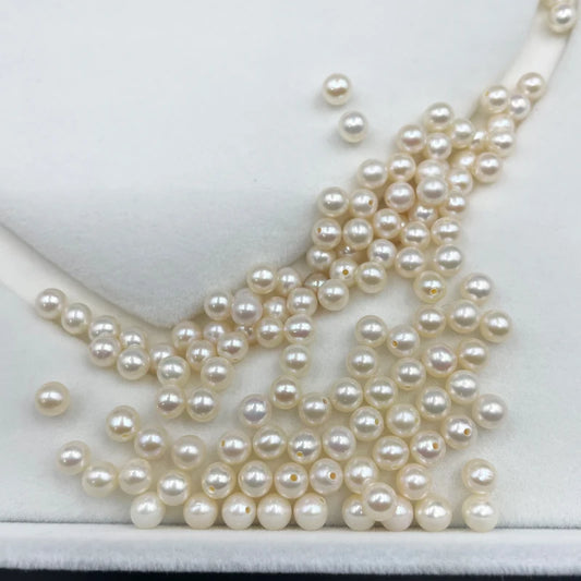Half Hole Drilled Pearl High Luster 3-4A 4-4.5mm 5-5.5mm Perfect Round Natural Freshwater White Loose Pearls