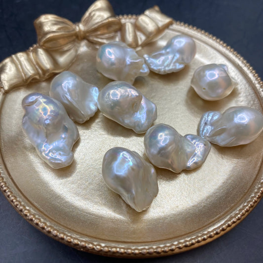 Wholesale 14-15mm Large Baroque White Pearl Loose Natural Freshwater Cultured 3A MoMan's Silver Pearl Rings Jewelry Making