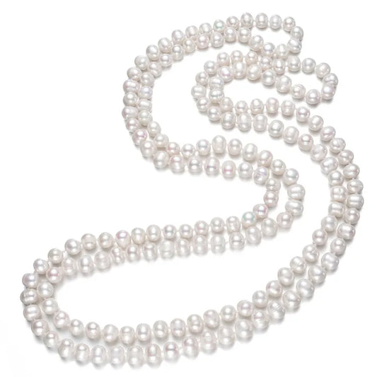 8mm Potato Shape Endless 47 Inch Real Natural Fresh Water Cultured Freshwater Pearl Long Necklace Pearl Chain Necklace Designs