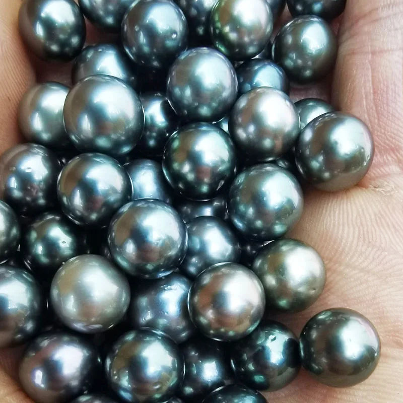 High Quality 9-10mm Dark Golden Peacock Black Color Loose Tahitian Pearls Round Shape Natural Seawater Pearls