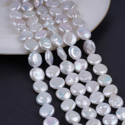 13-14mm AA Grade Natural White Wholesale Coin Freshwater Pearls for Jewelry Making