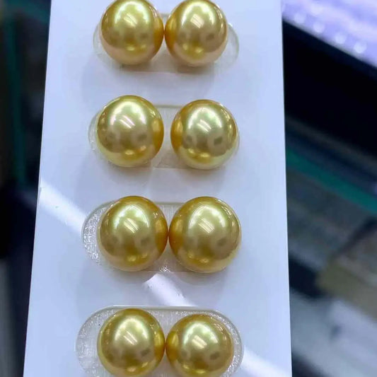 Natural Seawater Round South Sea Gold Beads 8-9mm Loose Beads 3A High Quality High Gloss Pendants Earrings Jewelry Accessories