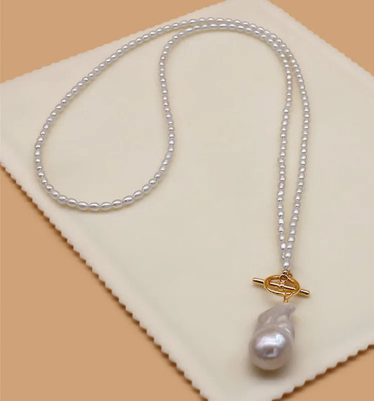 5mm AA Rice  Long Pearl Necklace 32inches Pearl of Love"pendant Necklace Gift Box Diy Natural