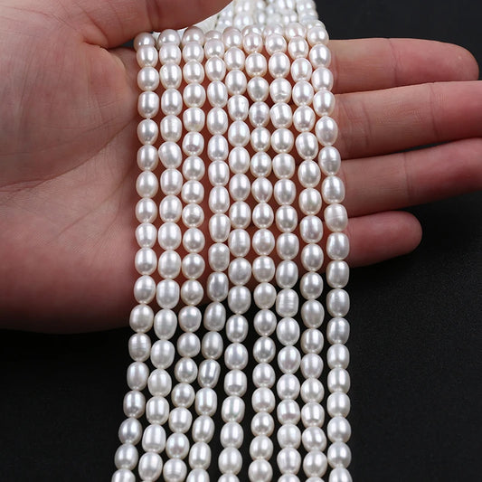 5-6mm Wholesale High Quality White Color Natural Freshwater Rice Shape Pearls Beads Strands