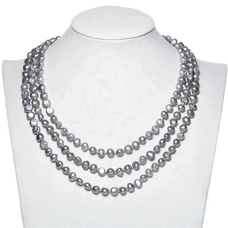 8-9MM White Multi Color Modern 60 Inch Long Real Freshwater Cultured Fresh Water Pearl Necklace Design