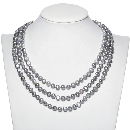 8-9MM White Multi Color Modern 60 Inch Long Real Freshwater Cultured Fresh Water Pearl Necklace Design