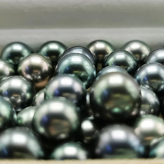 High Quality 9-10mm Dark Golden Peacock Black Color Loose Tahitian Pearls Round Shape Natural Seawater Pearls