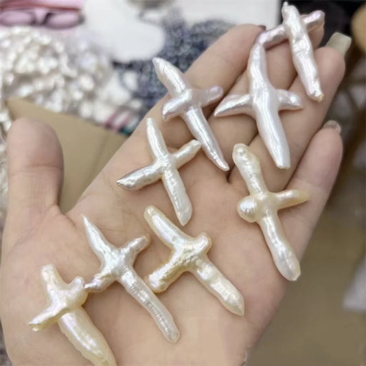 New Product Natural Freshwater Baroque Cross Pearls 15-25 White Color Pearl Pendent for DIY Jewelry