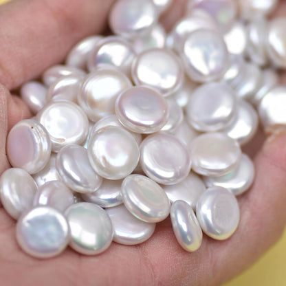 Factory Cheap Price Wholesale 9-16mm AAA Quality Smooth Surface Coin Shape White Freshwater Pearl