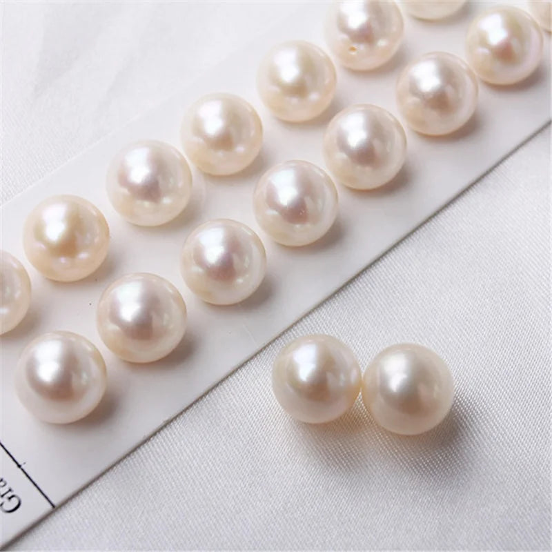 Jewelry 2-12mm Cultured Pearl White Round Half Drilled Natural Freshwater Pearl for Jewelry Making Loose Pearl Beads